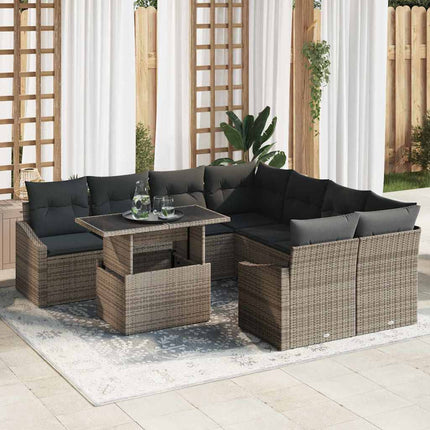 Trädgårdsoffset med lagring 9 pcs Grå Poly rattan