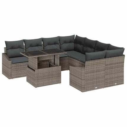 Trädgårdsoffset med lagring 9 pcs Grå Poly rattan