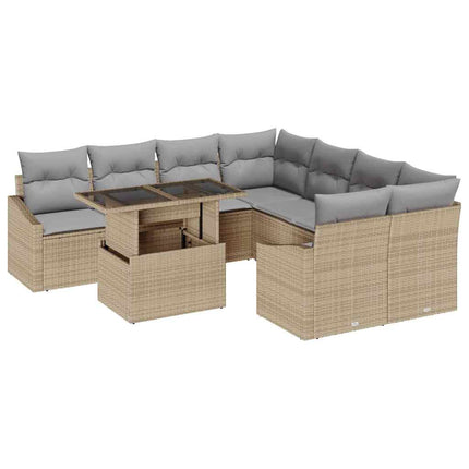 Trädgårdsoffset med lagring 9 pcs Beige Poly rattan