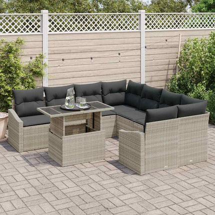 Trädgårdsoffset med lagring 9 pcs Ljusgrå Poly rattan