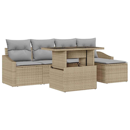 Trädgårdsoffset med kudde 6 pcs Beige och Ljusgrå konstrotting