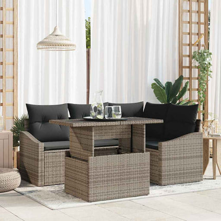 Trädgårdsoffset 5 pcs Grå konstrotting & Pulverlackerat stål