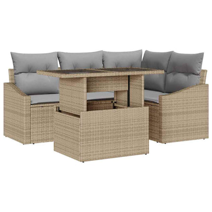 Trädgårdsoffset med kudde med lagring 5 pcs Beige och Ljusgrå