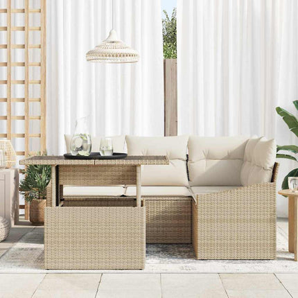 Trädgårdsoffset med kudde med kudde 5 pcs Beige och gräddfärgad