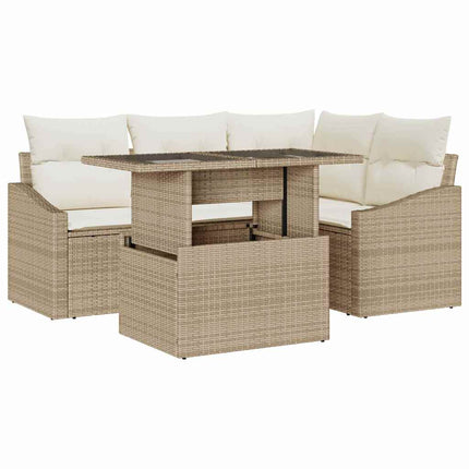 Trädgårdsoffset med kudde med kudde 5 pcs Beige och gräddfärgad