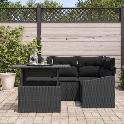 Trädgårdsoffset 5 pcs Svart konstrotting & Pulverlackerat stål