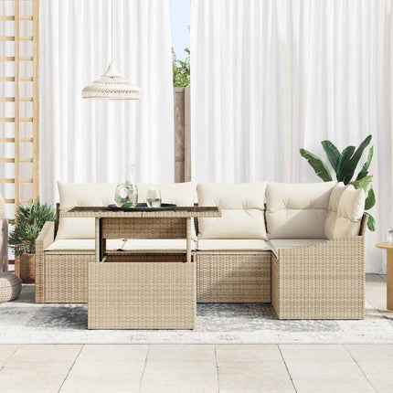 Trädgårdsoffset med kudde med kudde 6 pcs Beige och gräddfärgad