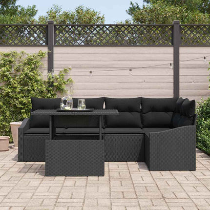 Trädgårdsoffset 6 pcs Svart konstrotting & Pulverlackerat stål