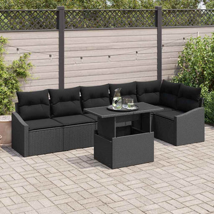 Trädgårdsoffset 7 pcs Svart konstrotting & Pulverlackerat stål