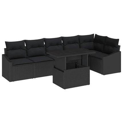 Trädgårdsoffset 7 pcs Svart konstrotting & Pulverlackerat stål