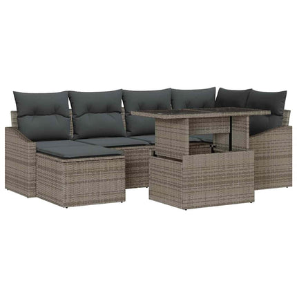 Trädgårdsoffset 7 pcs Grå Poly Rattan och Pulverlackerad Stål