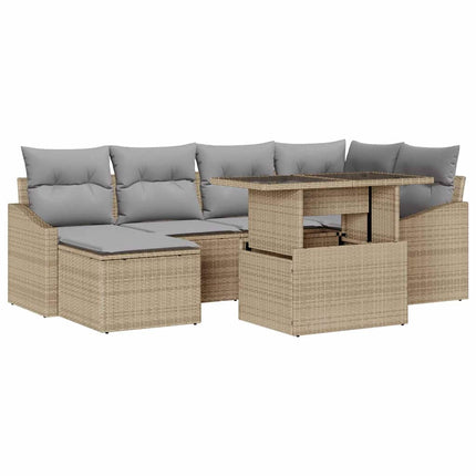 Trädgårdsoffset med kudde med lagring 7 pcs Beige och Ljusgrå