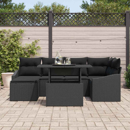 Trädgårdsoffset 7 pcs Svart Poly Rattan och Pulverlackerad Stål