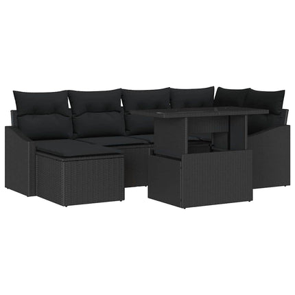 Trädgårdsoffset 7 pcs Svart Poly Rattan och Pulverlackerad Stål