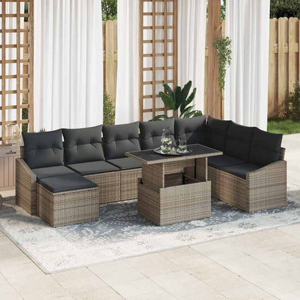 Trädgårdsoffset 9 pcs Grå Poly Rattan och Pulverlackerad Stål