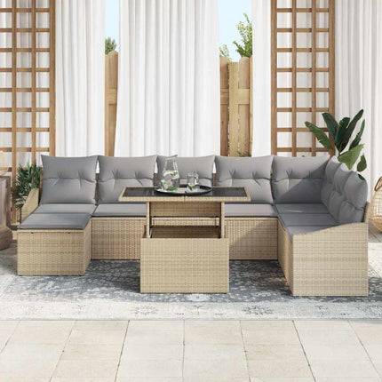 Trädgårdsoffset med kudde med lagring 9 pcs Beige och Ljusgrå