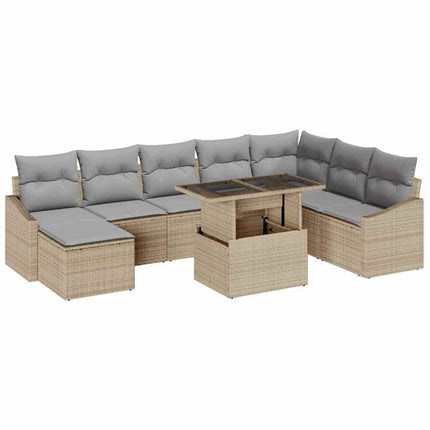 Trädgårdsoffset med kudde med lagring 9 pcs Beige och Ljusgrå