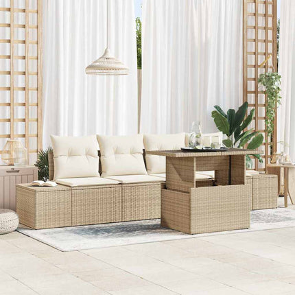Trädgårdsoffset med kudde med kudde 5 pcs Beige och gräddfärgad