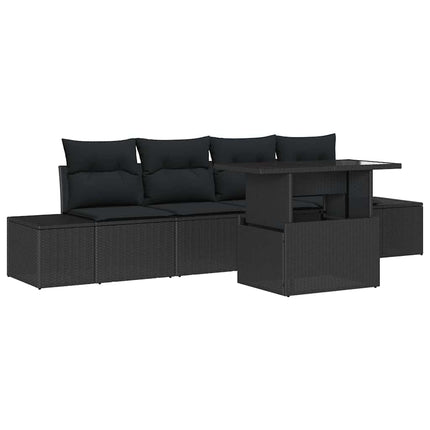 Trädgårdsoffset 5 pcs Svart konstrotting & Pulverlackerat stål