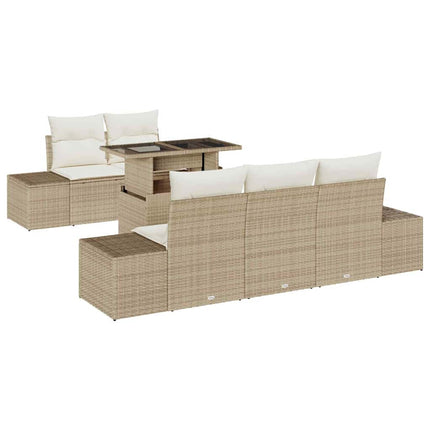 Trädgårdsoffset med kudde med kudde 6 pcs Beige och gräddfärgad