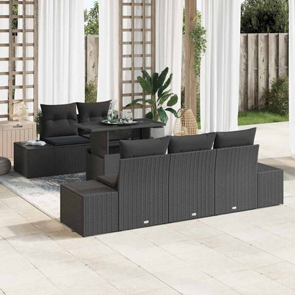 Trädgårdsoffset 6 pcs Svart konstrotting & Pulverlackerat stål