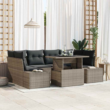 Trädgårdsoffset 7 pcs Grå Poly Rattan och Pulverlackerad Stål