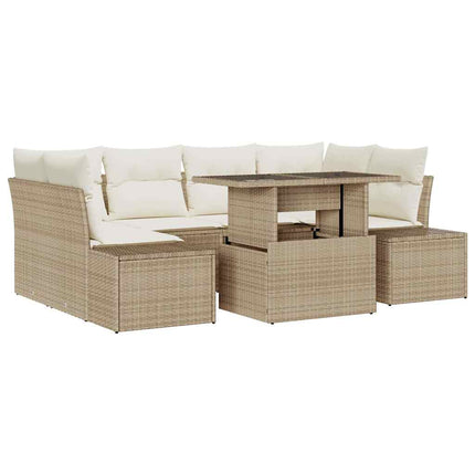 Trädgårdsoffset med kudde 7 pcs Beige och gräddfärgad