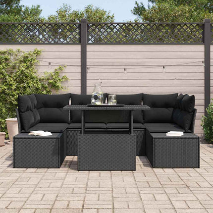 Trädgårdsoffset 7 pcs Svart Poly Rattan och Pulverlackerad Stål