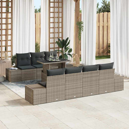Trädgårdsoffset 8 pcs Grå Poly Rattan och Pulverlackerad Stål