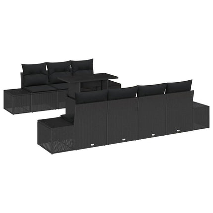Trädgårdsoffset 8 pcs Svart Poly Rattan och Pulverlackerad Stål