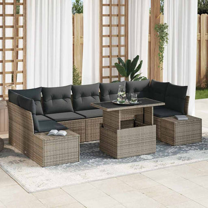 Trädgårdsoffset 8 pcs Grå Poly Rattan och Pulverlackerad Stål