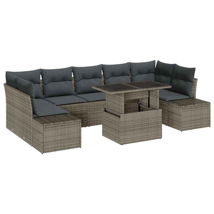 Trädgårdsoffset 8 pcs Grå Poly Rattan och Pulverlackerad Stål
