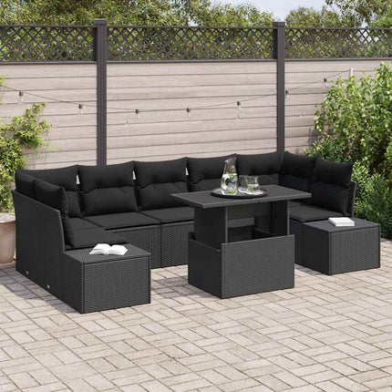Trädgårdsoffset 8 pcs Svart Poly Rattan och Pulverlackerad Stål
