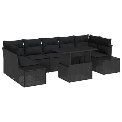 Trädgårdsoffset 8 pcs Svart Poly Rattan och Pulverlackerad Stål