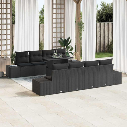 Trädgårdsoffset 9 pcs Svart Poly Rattan och Pulverlackerad Stål