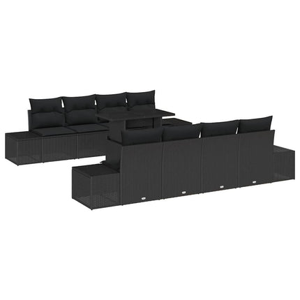 Trädgårdsoffset 9 pcs Svart Poly Rattan och Pulverlackerad Stål