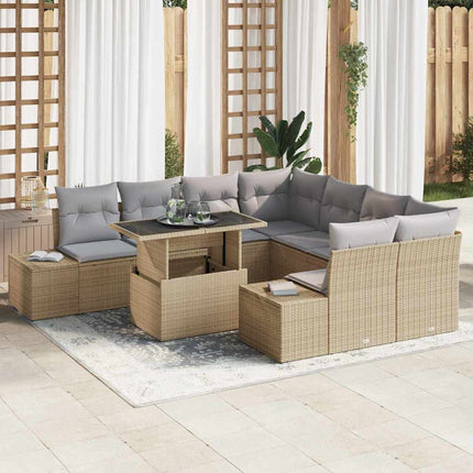 Trädgårdsoffset med kudde 9 pcs Beige och Ljusgrå konstrotting