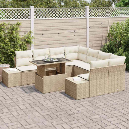 Trädgårdsoffset 9 pcs Beige och gräddfärgad konstrotting