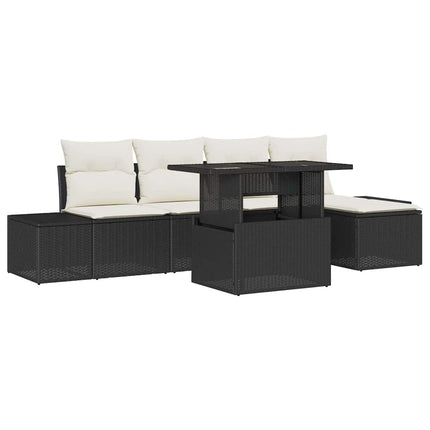 Trädgårdsoffset med lagring 6 pcs Svart Poly rattan