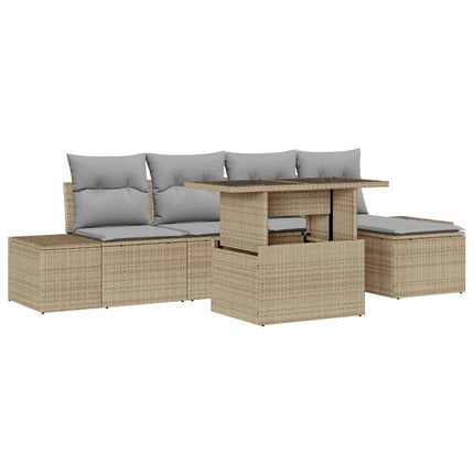 Trädgårdsoffset med lagring 6 pcs Beige Poly rattan