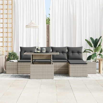 Trädgårdsoffset med lagring 6 pcs Ljusgrå Poly rattan