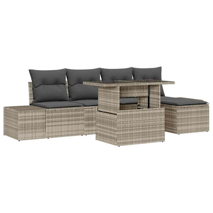 Trädgårdsoffset med lagring 6 pcs Ljusgrå Poly rattan