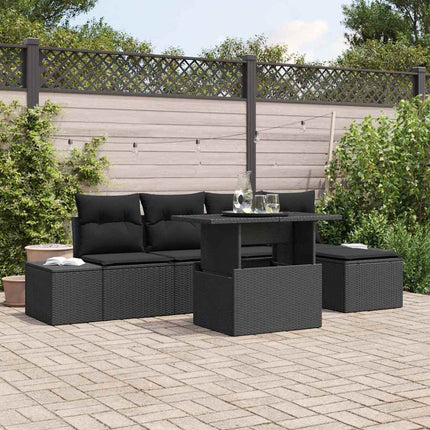 Trädgårdsoffset med lagring 6 pcs Svart Poly rattan