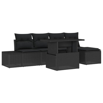 Trädgårdsoffset med lagring 6 pcs Svart Poly rattan