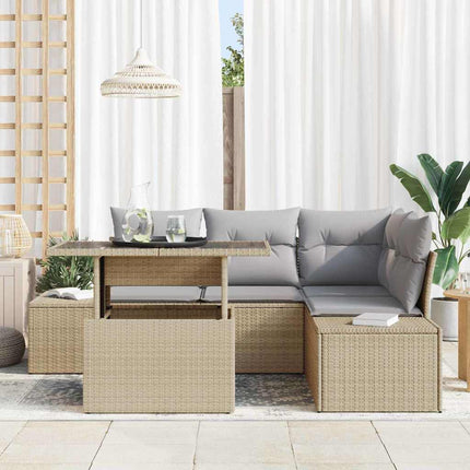 Trädgårdsoffset med kudde med lagring 5 pcs Beige konstrotting