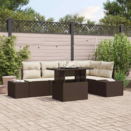 Trädgårdsoffset med lagring 6 pcs Brun Poly rattan
