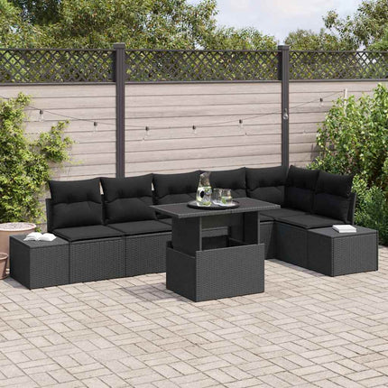 Trädgårdsoffset med lagring 7 pcs Svart Poly rattan