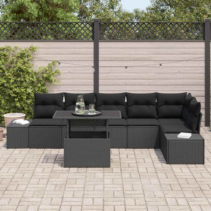Trädgårdsoffset med lagring 7 pcs Svart Poly rattan