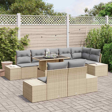 Trädgårdsoffset med lagring 9 pcs Beige Poly rattan