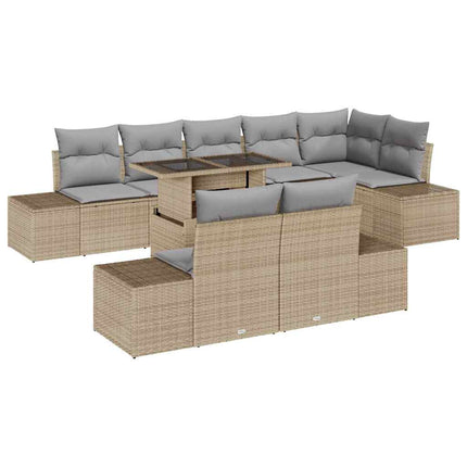 Trädgårdsoffset med lagring 9 pcs Beige Poly rattan